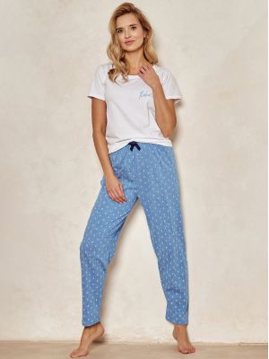 На картинці зображено - Жіноча піжама / домашній комплект з якісної бавовни: однотонна футболка та штани з візерунком Taro 3104 Leona | фото 1