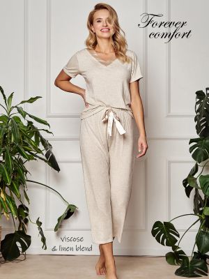 Women's Light Beige Viscose Pajama / Loungewear Set Taro 3105 Eden (Size S-XL)