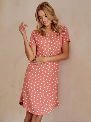 Women's short nightgown / casual cotton dress with polka dot print and button closure Taro Ivy 3129