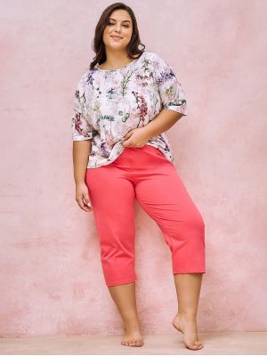 Women's pajamas / lounge set in soft cotton with floral print: T-shirt and pants Taro 3156 Olive 2XL-3XL