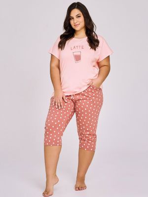 На картинке изображено - Женская пижама / домашний комплект из качественного хлопка: свободная футболка и капри с рюшами Taro 3158 Frankie  2XL-3XL | фото 1