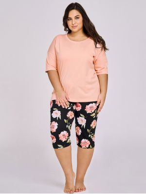 Женская пижама / домашний комплект из качественного хлопка: однотонная футболка и капри с цветочным принтом Taro 3097 Margot 2XL-4XL