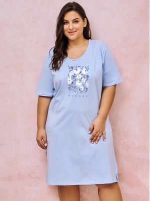 Женская удлинённая хлопковая ночная рубашка / домашнее платье с разрезами и цветочным принтом на груди Taro Viviana 3164 2XL-3XL