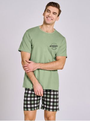 Чоловіча піжама / домашній бавовняний комплект: однотонна футболка та шорти у клітку Taro 3179 Carter M-2XL
