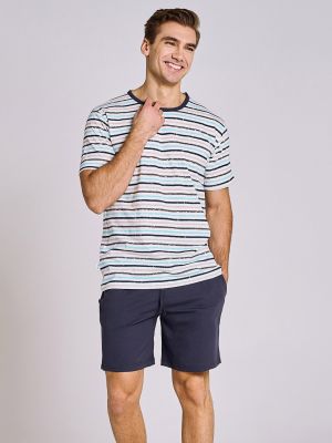 На картинке изображено - Хлопковая мужская пижама / домашний комплект для идеального отдыха: полосатая футболка и однотонные шорты с карманами Taro 3180 Ronnie M-2XL | фото 1