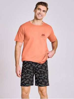 На картинке изображено - Удобная мужская пижама / хлопковый комплект для дома: однотонная футболка и узорчатые шорты Taro 3186 Tom S-2XL | фото 1