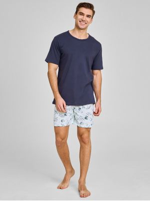 На картинці зображено - Чоловіча піжама з м'якої бавовни / практичний домашній комплект: синя футболка та світлі шорти з візерунком Taro 3193 Aaron M-2XL | фото 1