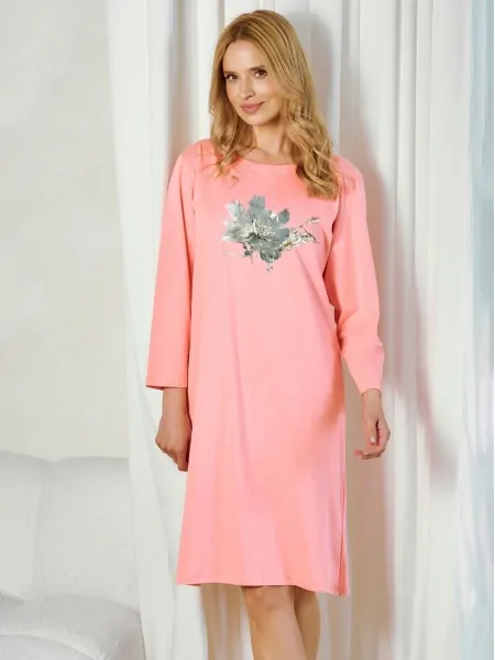 Women's Cotton Knee-Length Nightgown with Long Sleeves Taro 3461 Patricia M-XL