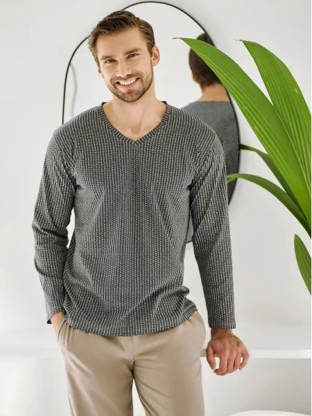 text_img_altMen's Stylish Two-Color Home Suit with Pockets / Long Pajamas with Stylish Pattern on the Jacket Taro 3481 Luca M-2XLtext_img_after1