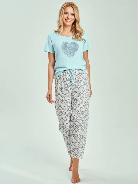 Women's Cotton Pyjama Set with Print and 7/8 Trousers Taro 3513 Alessia Women's Cotton Pyjama Set with Print and 7/8 Trousers Taro 3513 Alessia