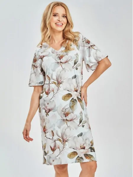 Women's Cotton Nightgown with Botanical Print Taro 3534 Afrodyta