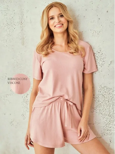 Women's Ribbed Viscose Pyjama Set with Shorts Taro 3537 Liza