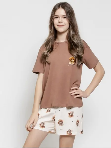 Taro 3591 Coco Girl's Cotton Pajamas with Print and Shorts