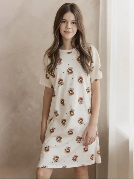Taro 3592 Coco Girl's Cotton Nightgown with Print