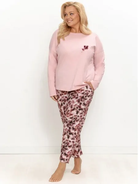 Женская пижама в нежных оттенках розового Taro 3653 Ardenia 2XL-3XL, длинный рукав и карманы Женская пижама в нежных оттенках розового Taro 3653 Ardenia 2XL-3XL, длинный рукав и карманы
