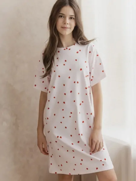 Taro 3589 Maia Girl's Short-Sleeved Cotton Nightgown