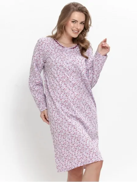Нічна сорочка з довгим рукавом Taro 3640 Agnessa M-XL - рясний квітковий візерунок та декольте з застібкою на кнопки