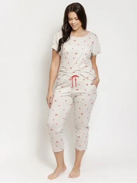 Taro 3545 Adele Women's Cotton Pajamas — Gray Melange with Small Print