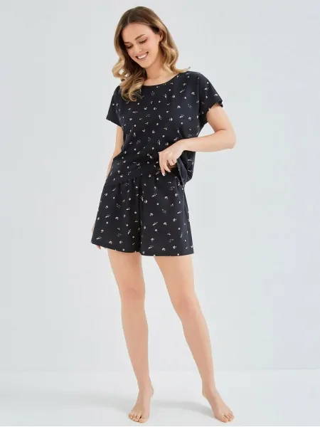 Taro 3608 Rosita Women's Short Navy Cotton Pyjama Set with Shorts S-XL