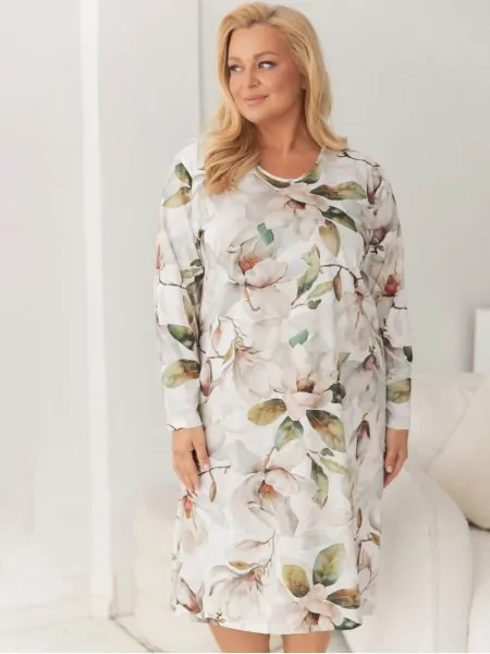 На картинці зображено - Жіноча нічна сорочка Taro 3658 Denisa 2XL-4XL - ніжний крупний квітковий принт магнолій  | фото 1