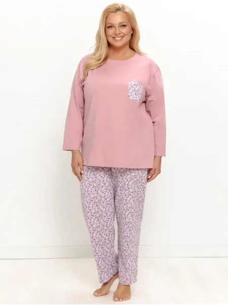 На картинці зображено - Жіноча піжама з довгим рукавом Taro 3656 Agnessa 4XL-6XL - пастельні відтінки рожевого | фото 1