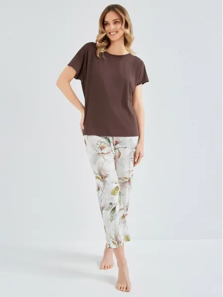 Women's Viscose Pyjama Set with Floral Cotton 7/8 Trousers Taro 3606 Apolonia