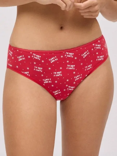 Women's red cotton slip panties with Christmas print Ysabel Mora Christmas 19490