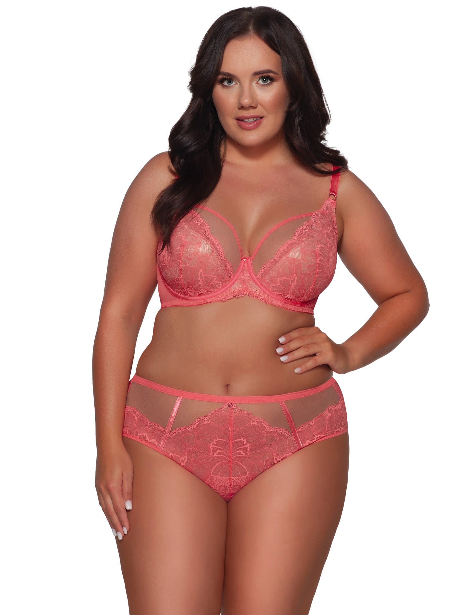 Кружевные трусики миди сочного кораллового цвета Ava 1824 Coral #3