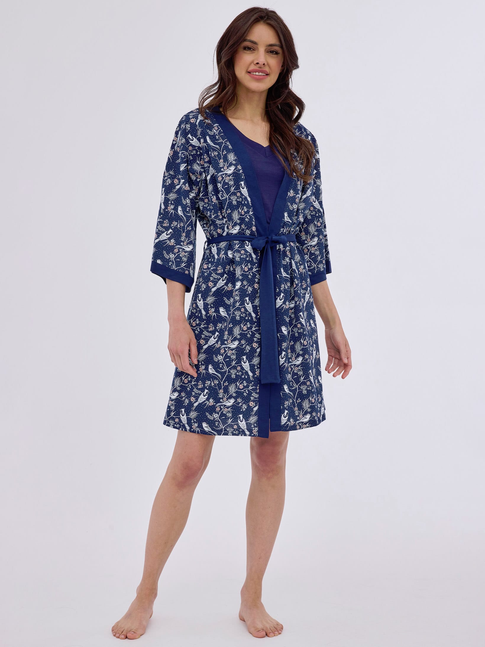 Women's Short Cotton Bird Print Robe Cornette 742/400 Florence