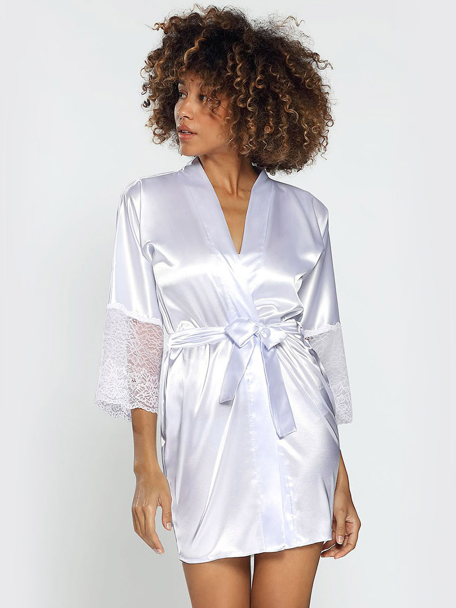 Women's satin robe with lace on the sleeve Dkaren Clarisse #3