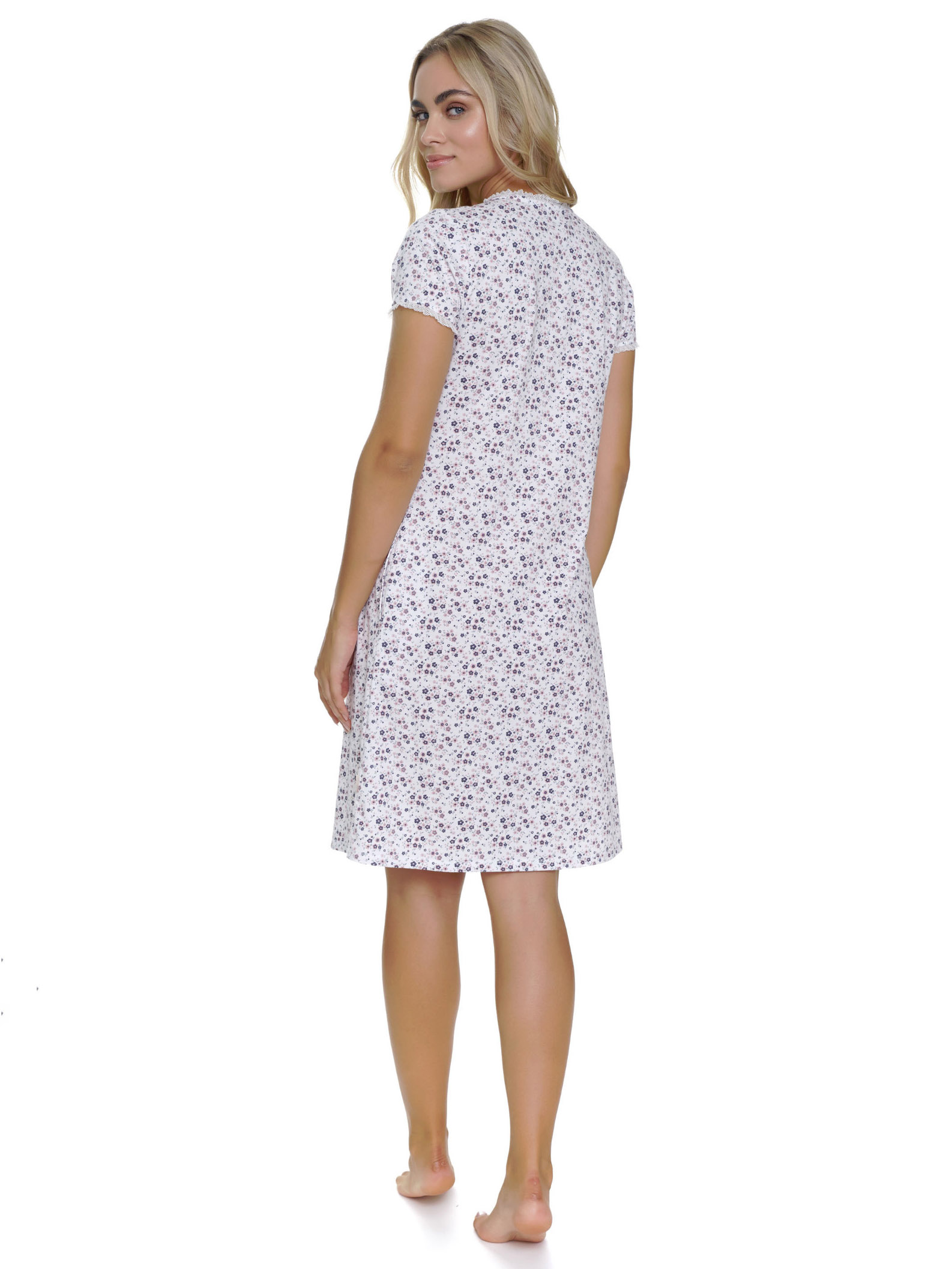 Элегантная женская ночная рубашка с карманами / домашнее платье длиной до середины колена с цветочным узором, застёжкой на кнопки и нежным кружевным декором Doctor Nap TCB 5335 #2