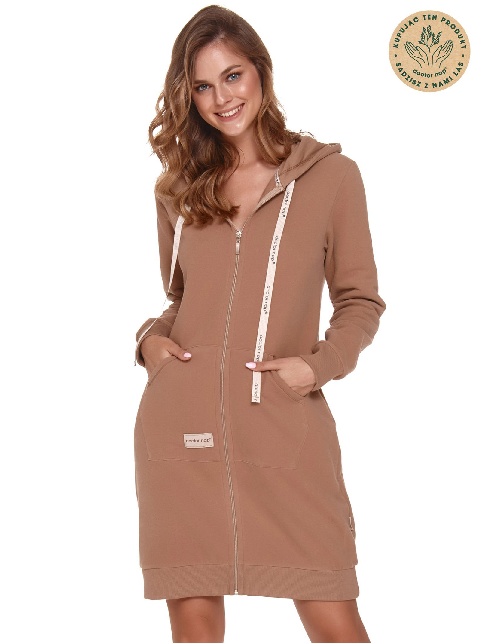 Тёплый женский хлопковый халат с начёсом длиной до колена Doctor Nap SMZ 9756