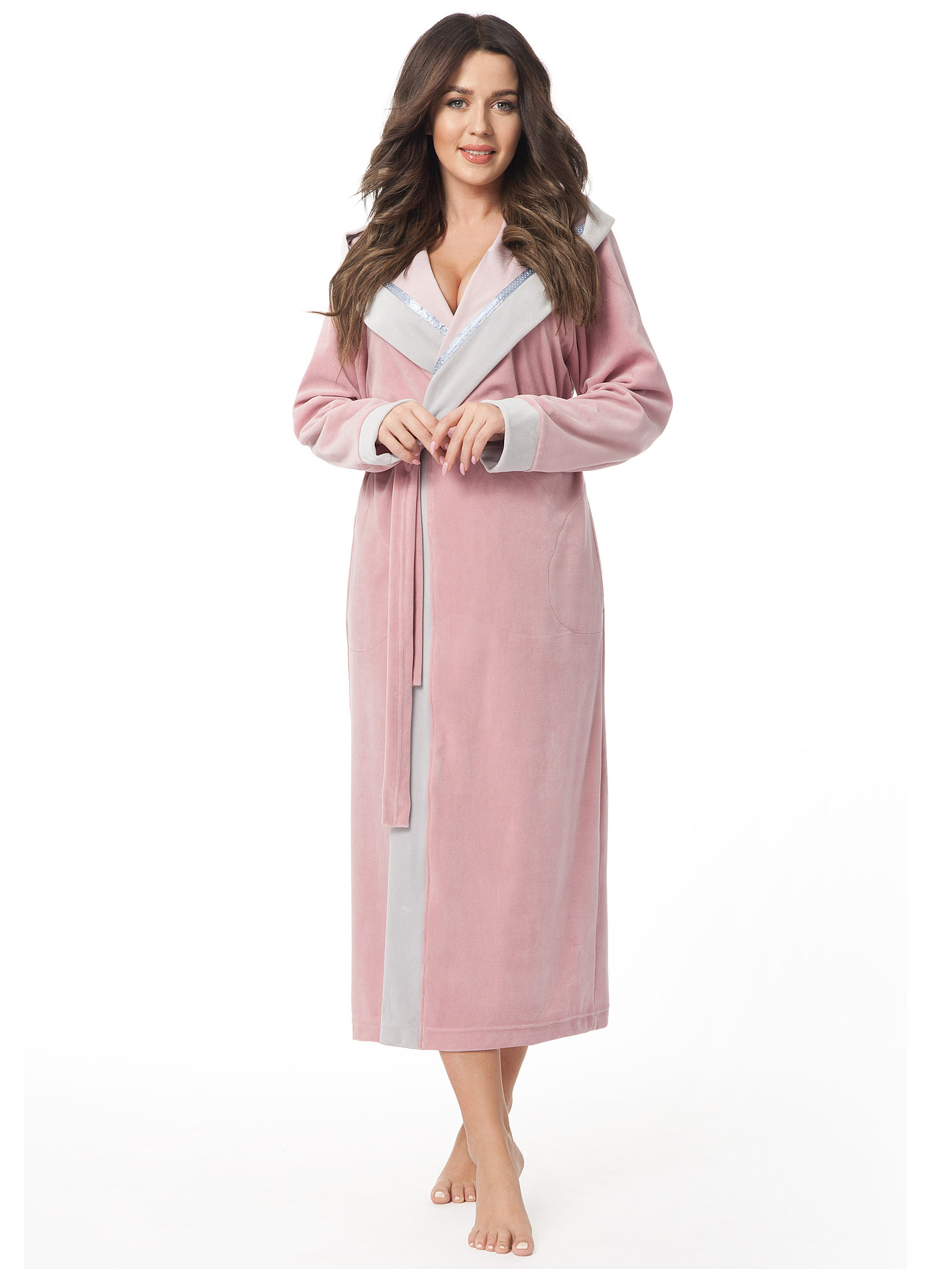 Women's velor dressing gown with shawl collar Dorota FR-299 S Sale #1