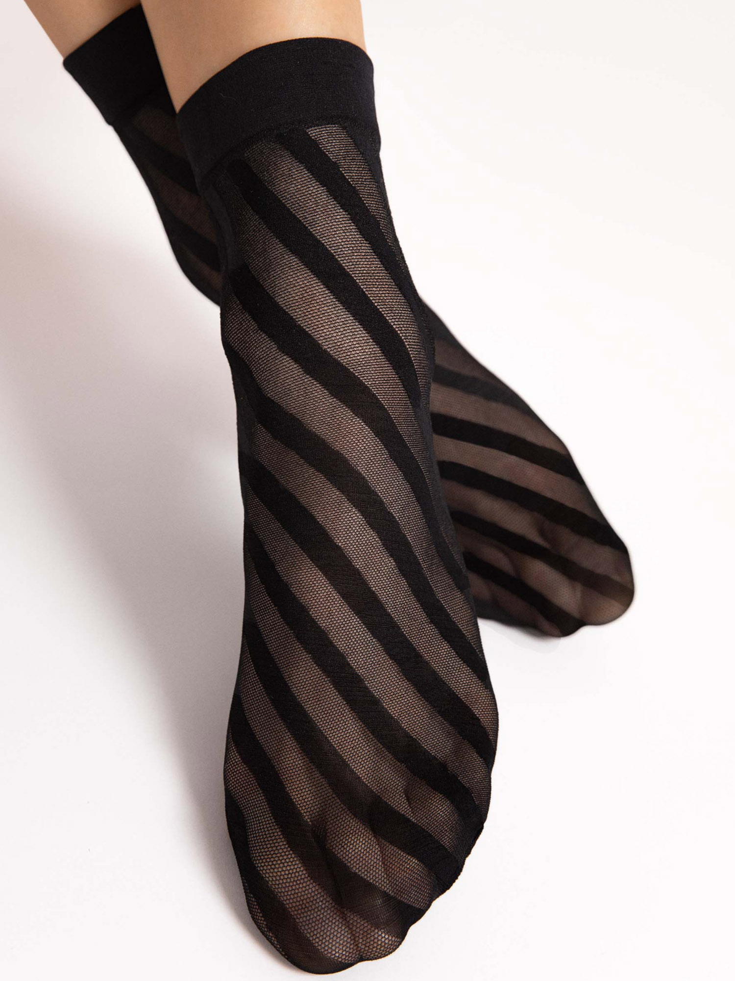 Fiore Riga 20 DEN Women's Socks, Diagonal Stripes, Sheer, Black Fiore Riga 20 DEN Women's Socks, Diagonal Stripes, Sheer, Black