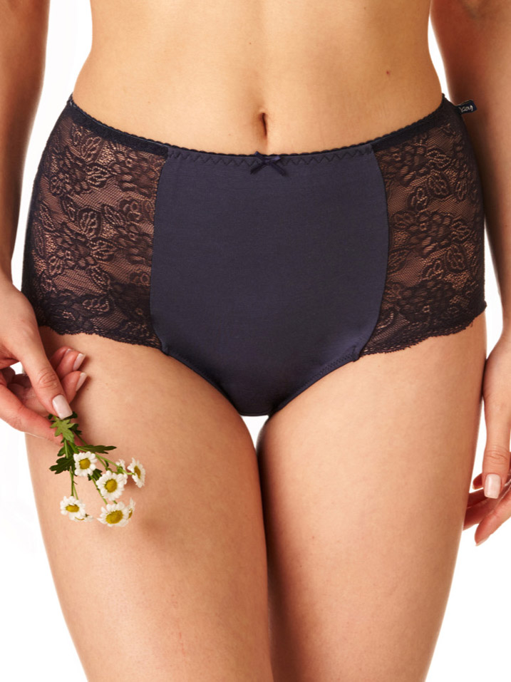 Set of women's high cotton midi panties with lace decoration (2 pieces in different colors) Key LPF 172 B22 #3