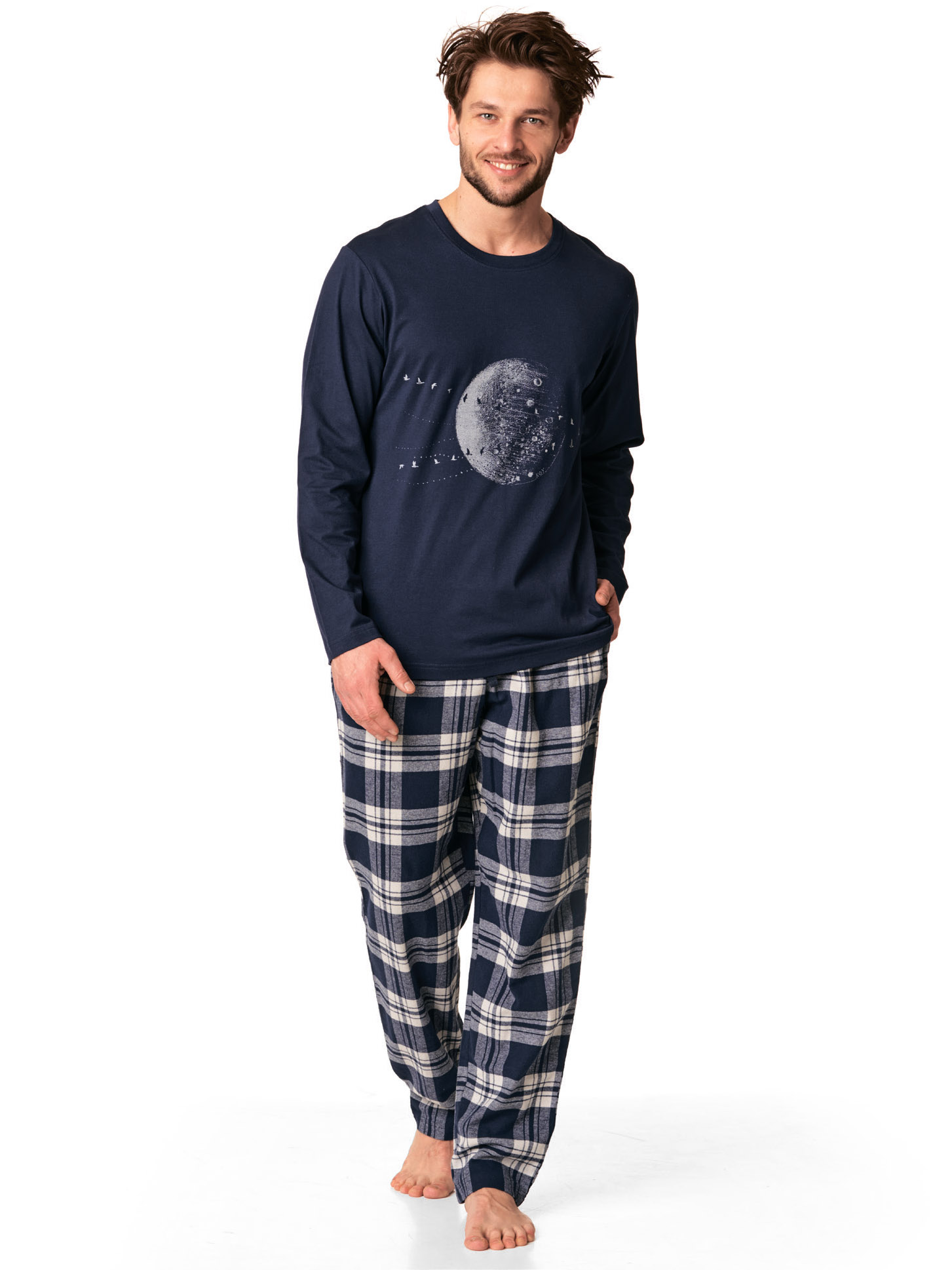 Men's cotton pajamas / home set with jersey top and flannel pants Key MNS 863 B22 3XL-4XL #1