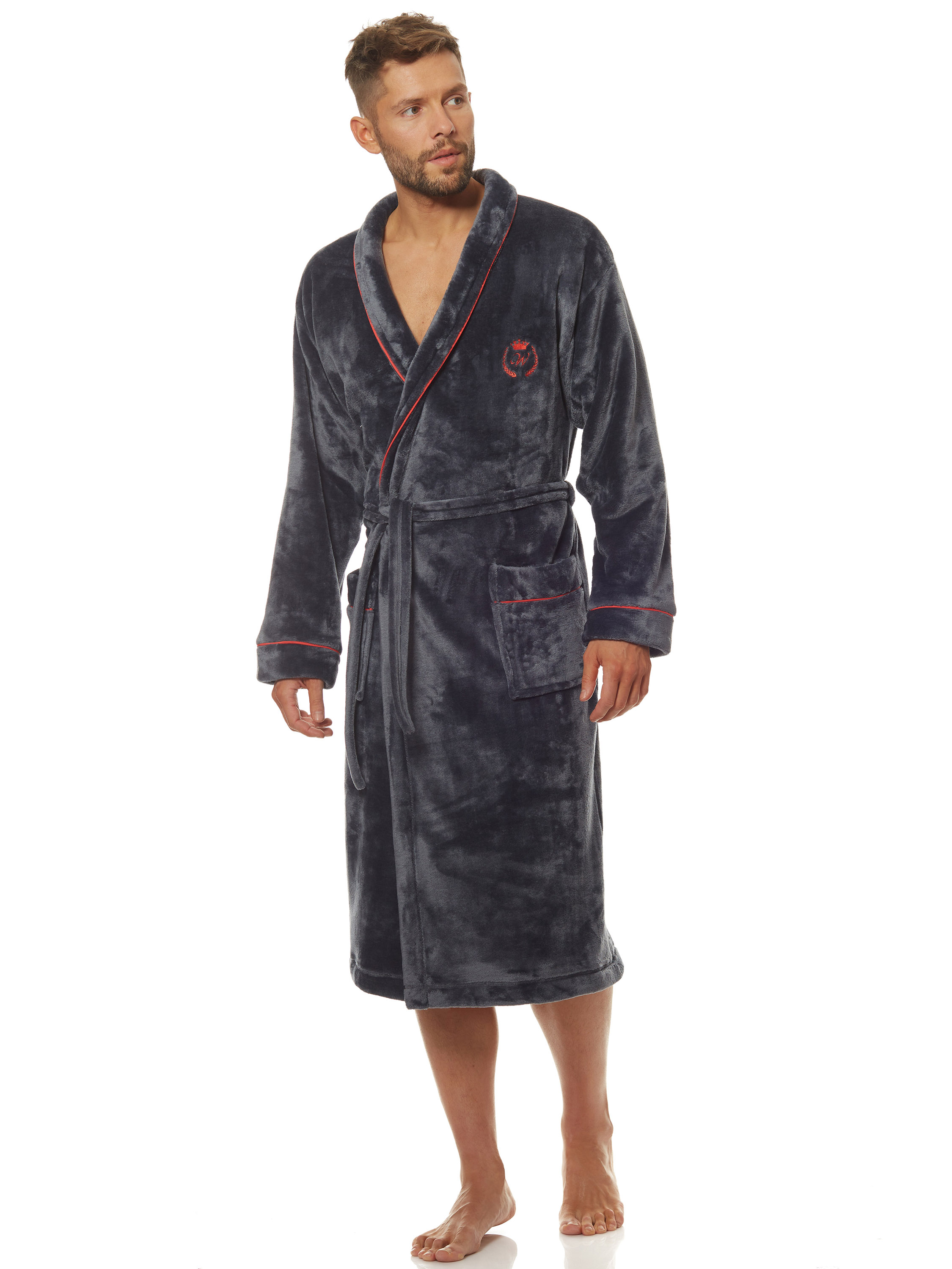Long men's warm velor bathrobe with a collar L&L 2111 Luca #11