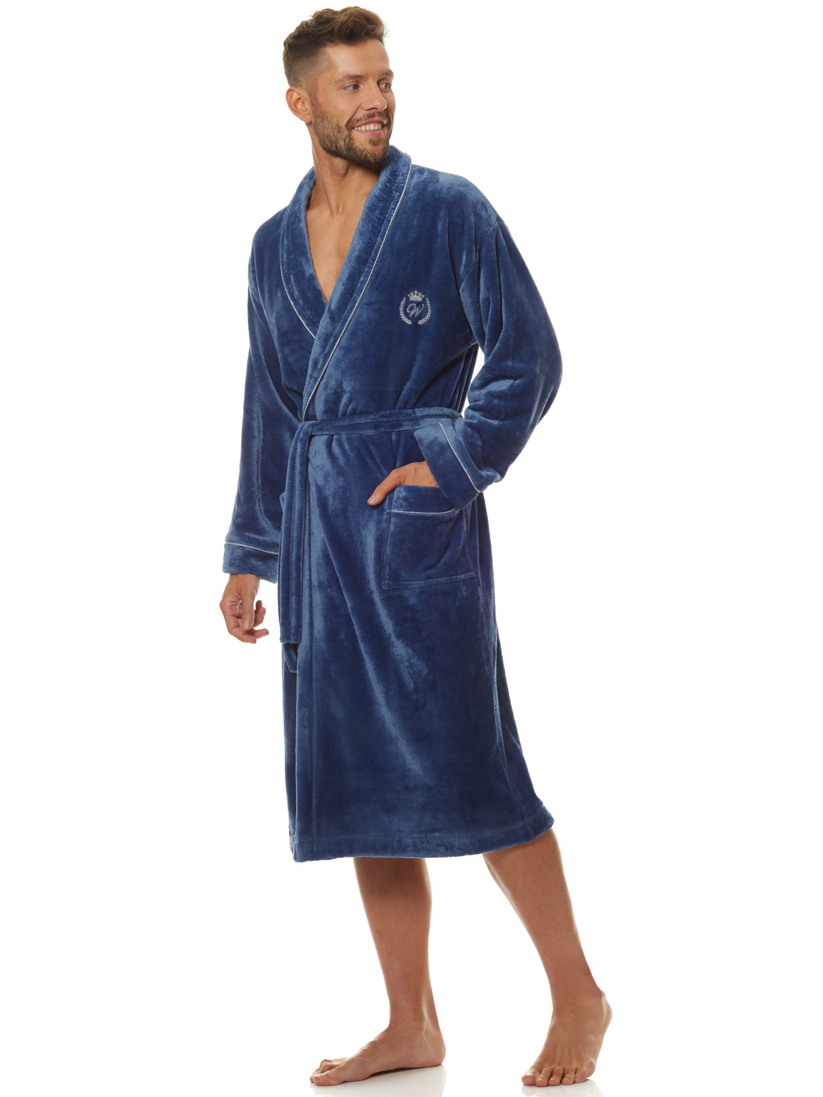 Long men's warm velor bathrobe with a collar L&L 2111 Luca #3