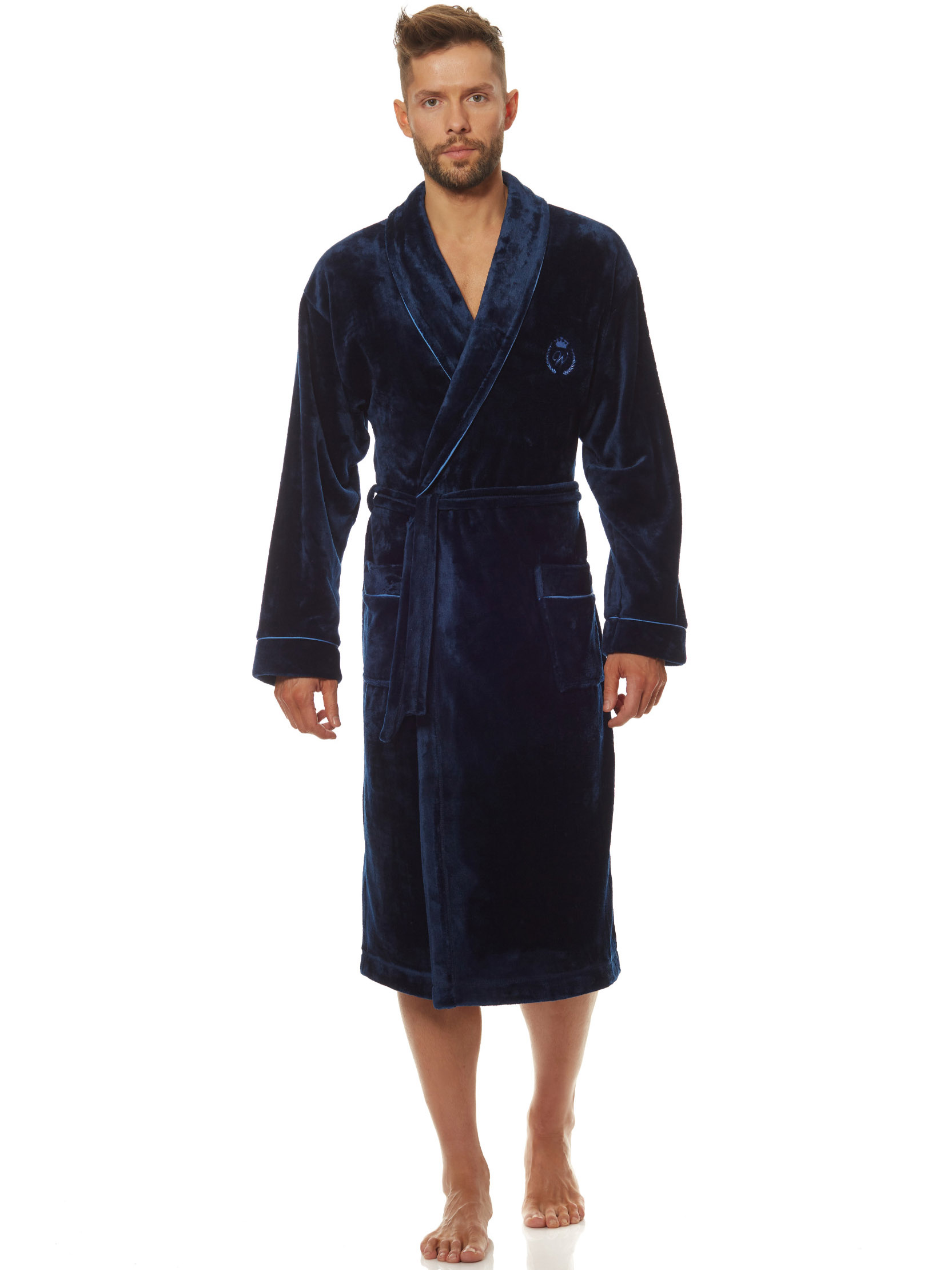 Long men's warm velor bathrobe with a collar L&L 2111 Luca #8