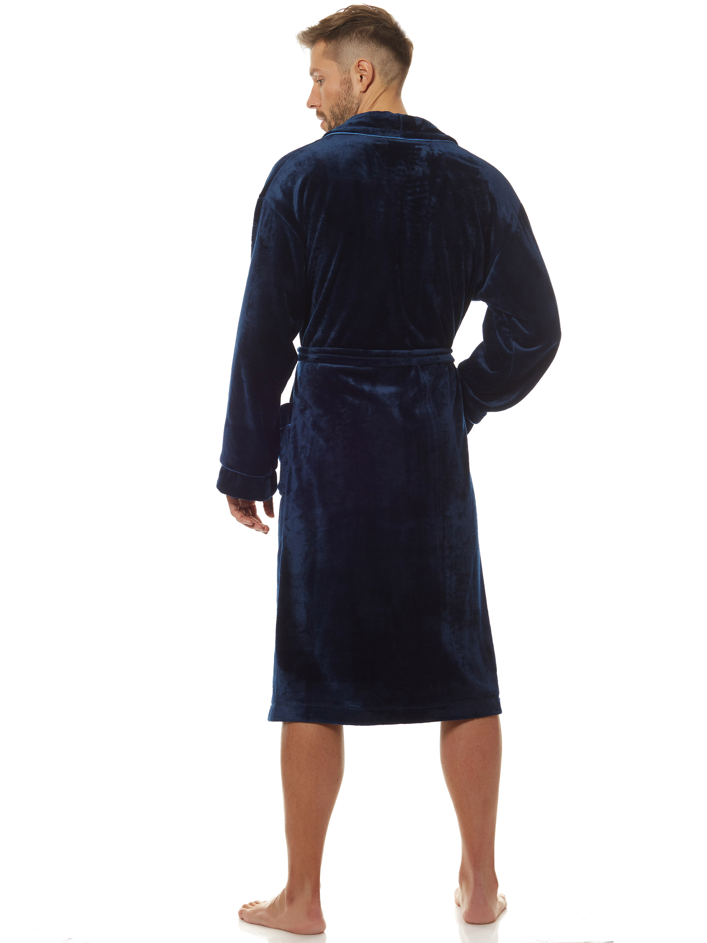 Long men's warm velor bathrobe with a collar L&L 2111 Luca #6