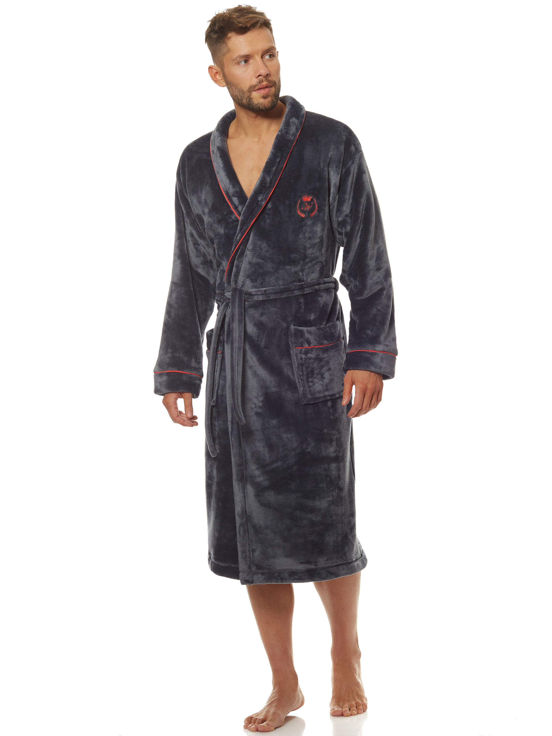 Long men's warm velor bathrobe with a collar L&L 2111 Luca #9