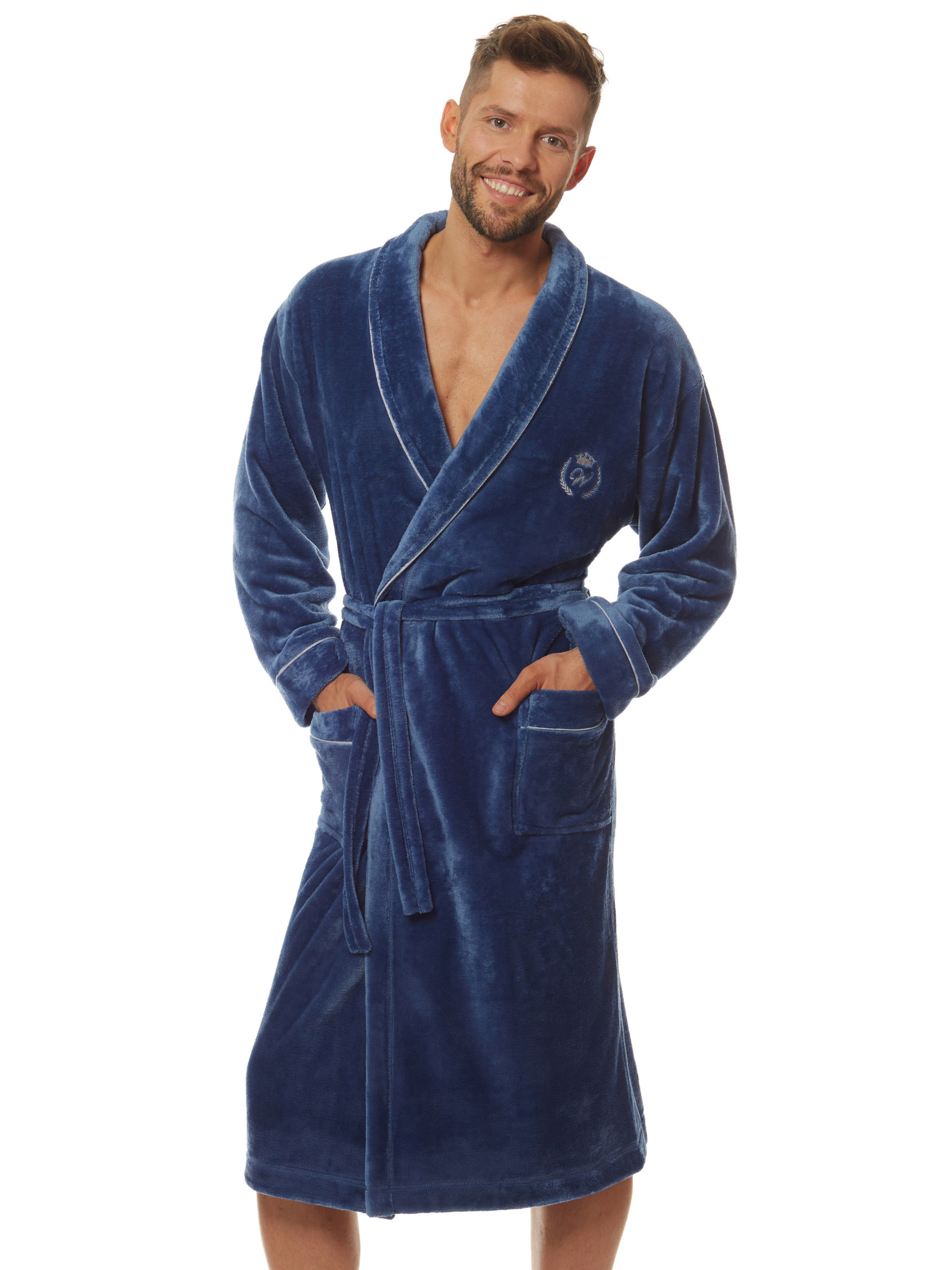 Long men's warm velor bathrobe with a collar L&L 2111 Luca #1