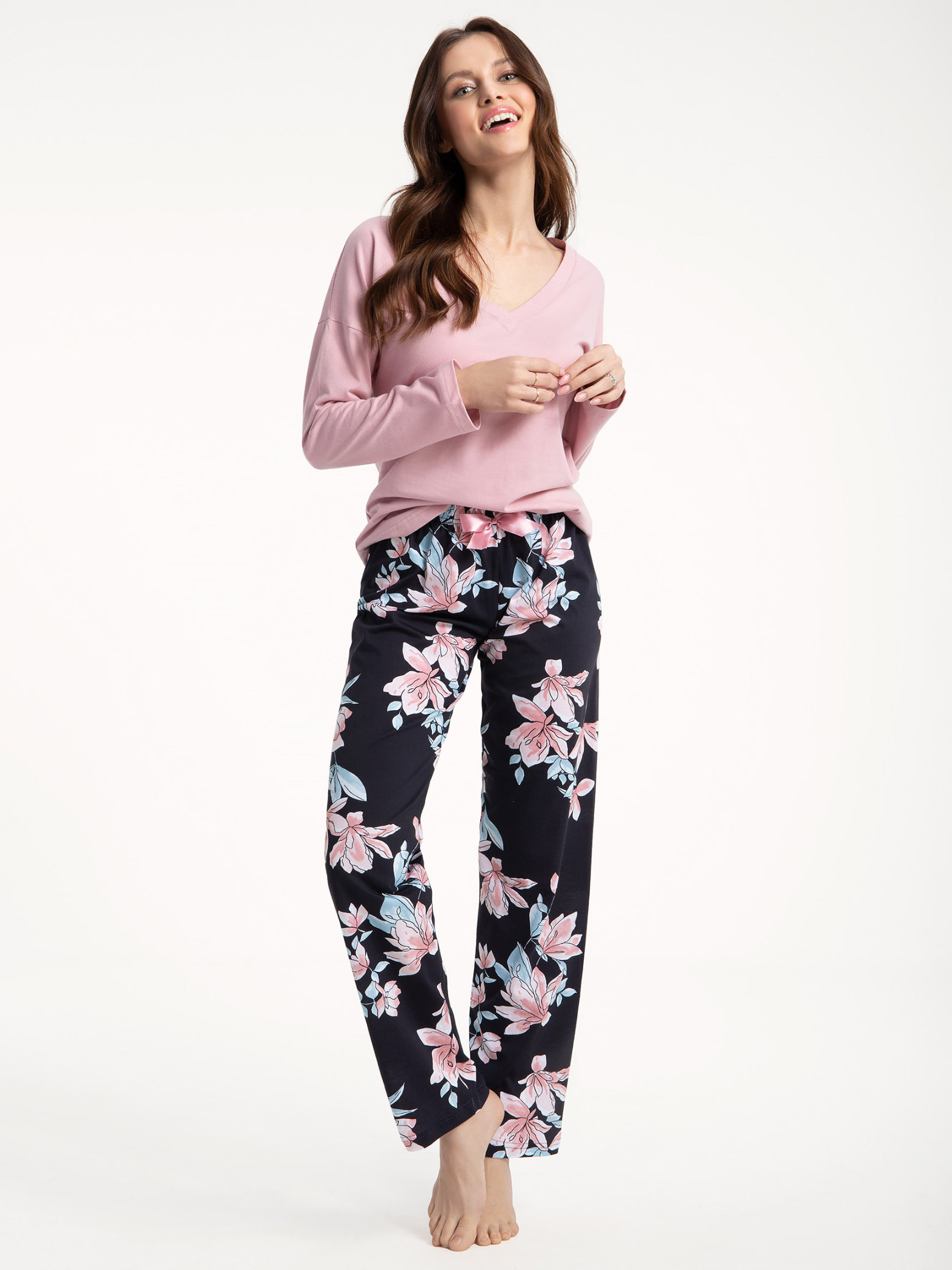 Женская хлопковая пижама / домашний комплект с брюками в цветы Luna 614 2023 #2