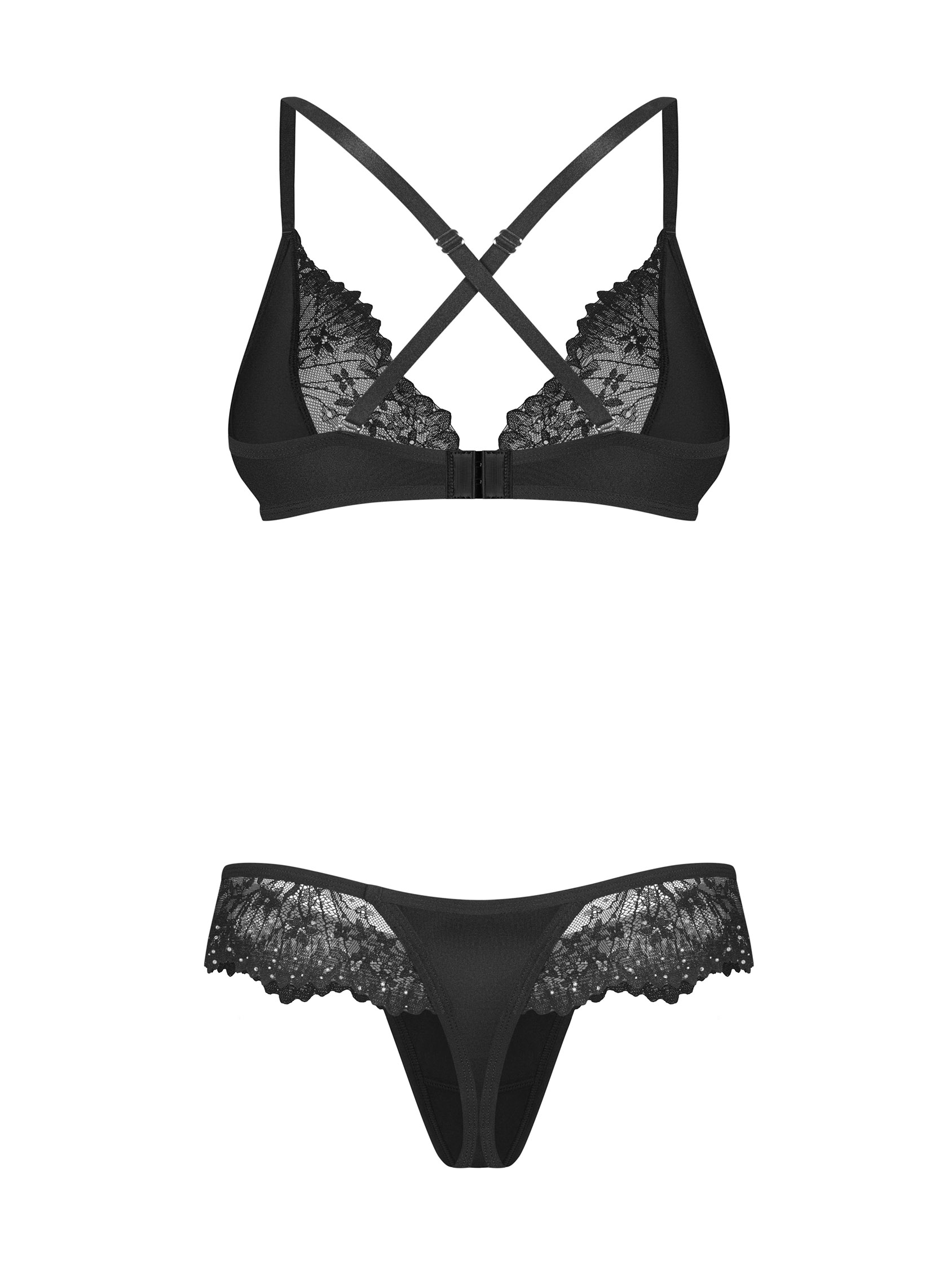 Obsessive Sparkly Night Set, Bralette and Thong, Lace with Rhinestones, Black #4 Obsessive Sparkly Night Set, Bralette and Thong, Lace with Rhinestones, Black #4