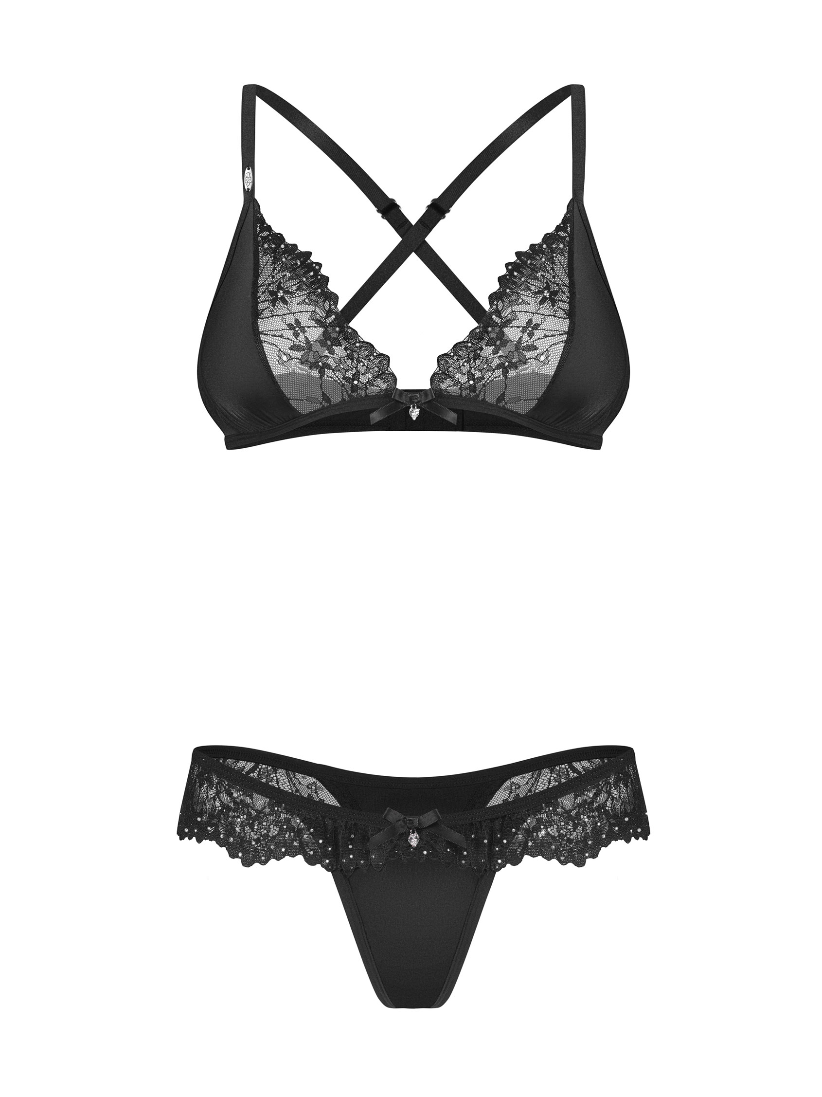 Obsessive Sparkly Night Set, Bralette and Thong, Lace with Rhinestones, Black #5 Obsessive Sparkly Night Set, Bralette and Thong, Lace with Rhinestones, Black #5