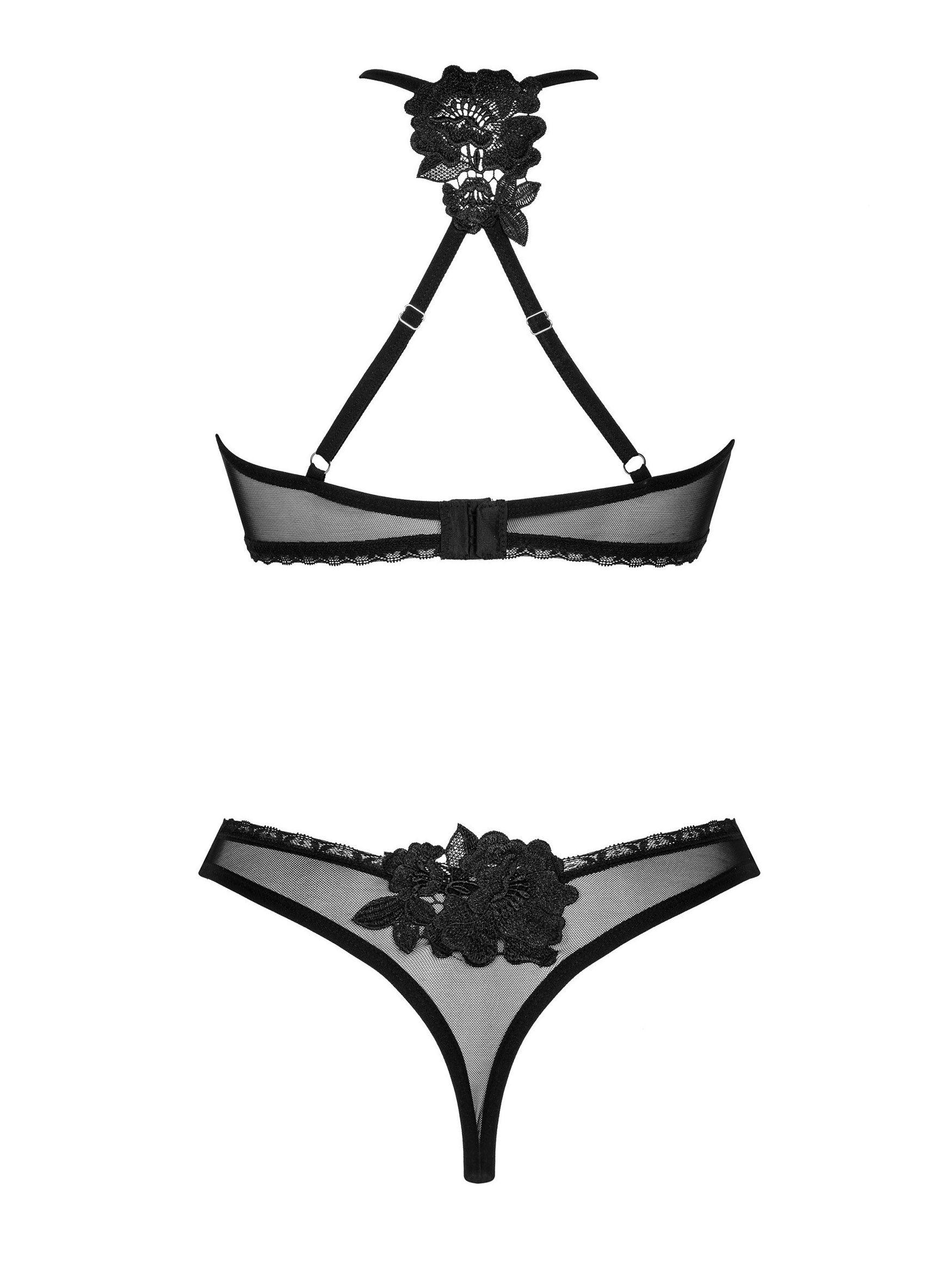 Чёрный комплект женского эротического белья из прозрачной ткани: мягкий бюстгальтер и трусики стринги Obsessive Latinesa #6