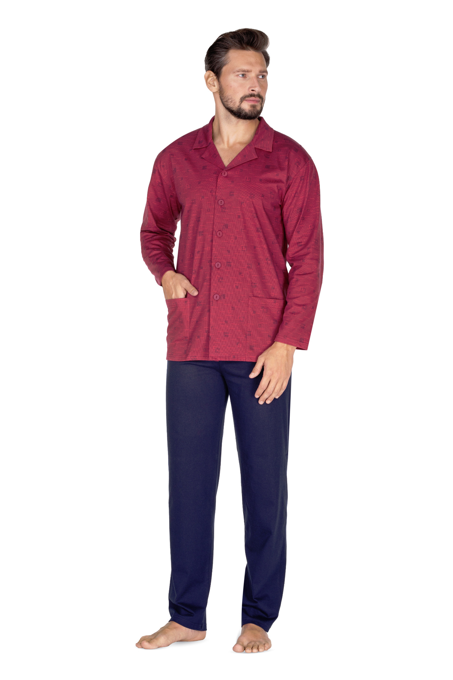 Мужская хлопковая пижама / домашний комплект больших размров: кофта с карманами и длинные штаны Regina 444 Big #4