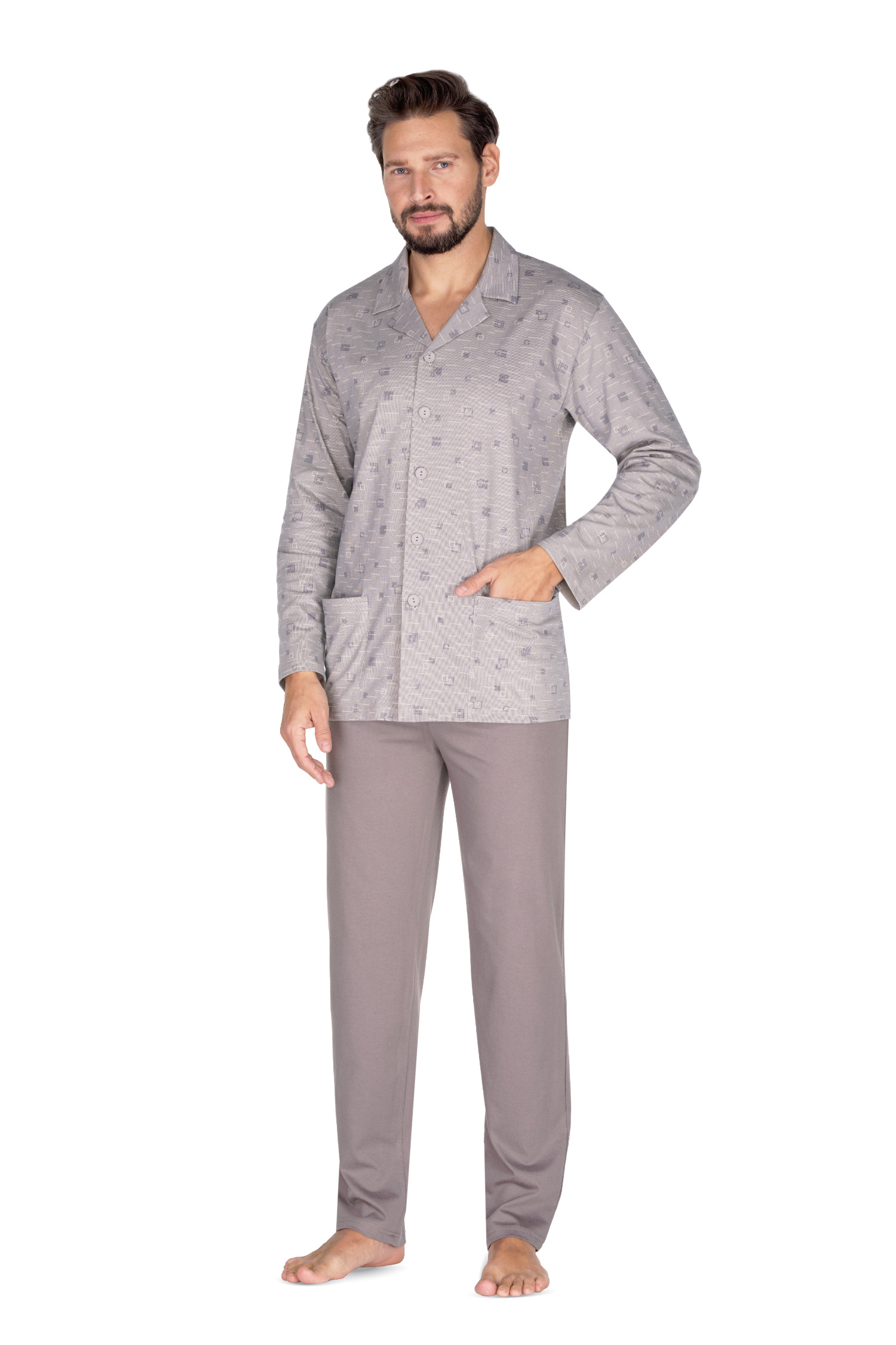 Мужская хлопковая пижама / домашний комплект больших размров: кофта с карманами и длинные штаны Regina 444 Big #2