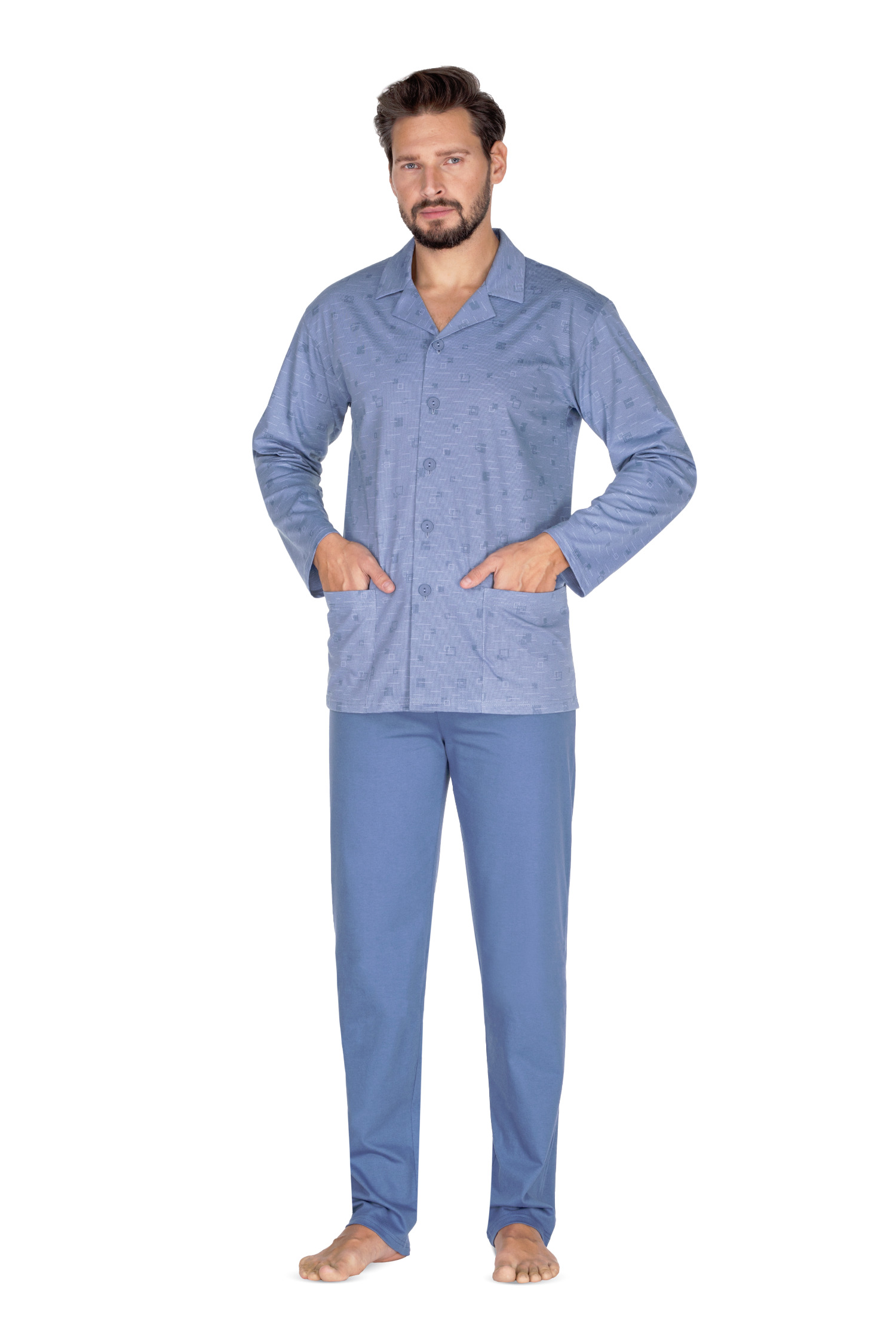 Мужская хлопковая пижама / домашний комплект больших размров: кофта с карманами и длинные штаны Regina 444 Big #1