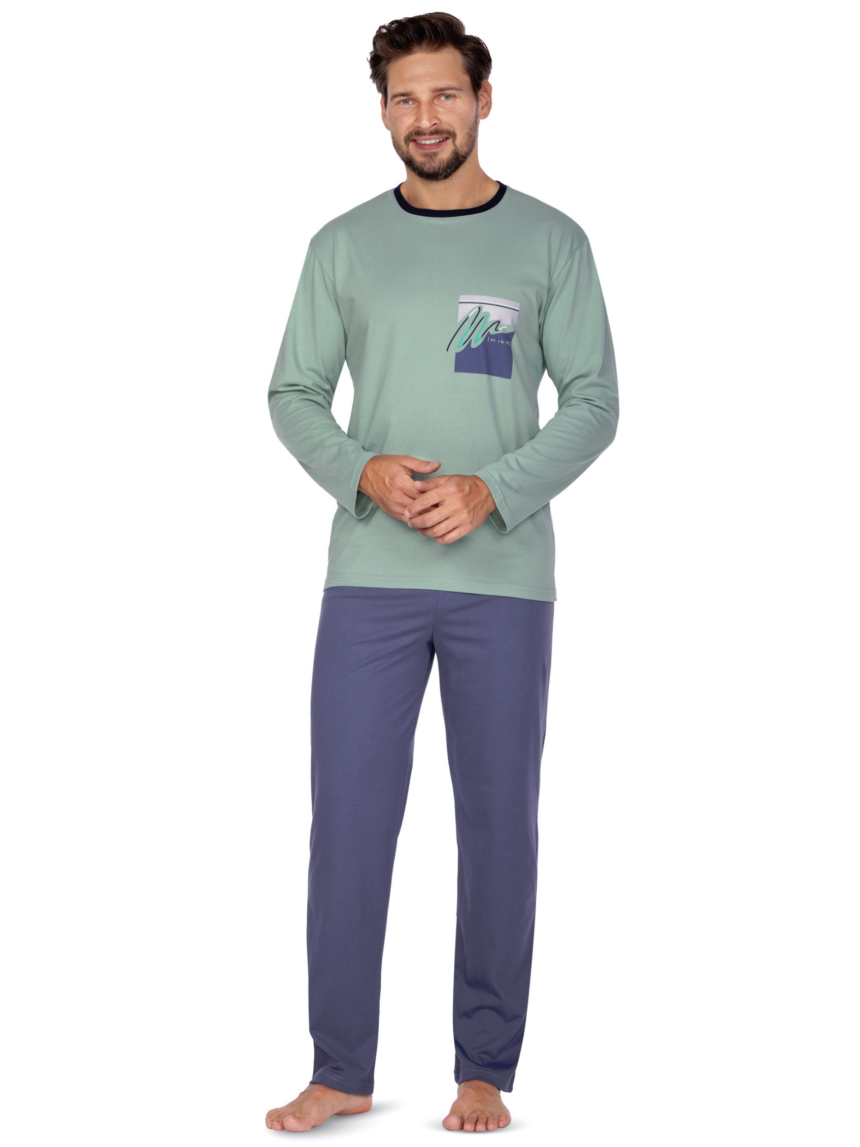 Мужская хлопковая двухцветная пижама / домашний комплект больших размеров: кофта с принтом и длинные штаны Regina 453 Big #2